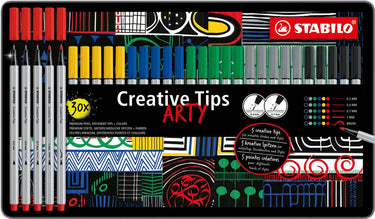 Stabilo creative tips arty pennen klassieke kleuren in metalen etui - 30dlg.