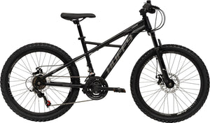 Huffy korros 24 inch kinder mountainbike zwart hardtail voorvering + shimano 21 versnellingen - jonge kinderen 8-13