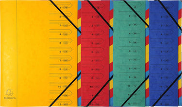Exacompta 8x sorteermap met vaste rug en elastosluiting - 12 indelingen - geassorteerd - 54120e