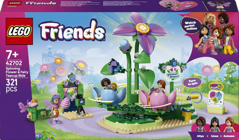 Afbeelding laden in galerijviewer, Lego friends draaiende theekopjesattractie met bloementhema speelgoed voor kinderen vanaf 7 jaar 42702
