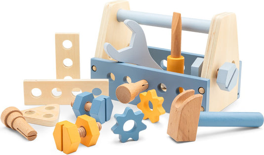 Woet ® houten gereedschapskist voor kinderen - 15 delig speelgoed gereedschap - inclusief hamer, schroevendraaier en accessoires - fsc - vanaf 3 jaar
