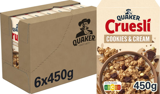 Quaker cruesli cookies cream - ontbijtgranen - 6 x 450 gram