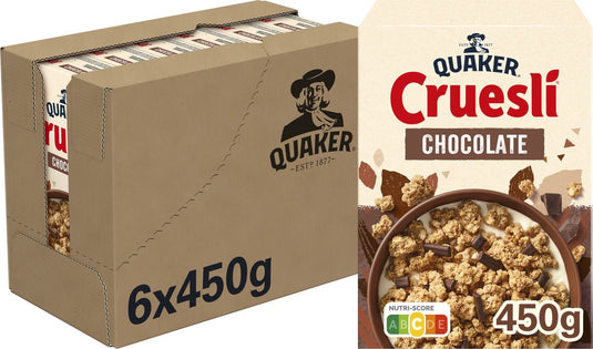 Quaker cruesli chocolade - ontbijtgranen - 6 x 450 gram