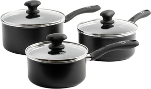 Greenchef diamond steelpannenset 3-delig - 16 18 20cm - 1.5 2.1 2.3l - pfas-vrije antikleeflaag - pannenset inductie - keramische pan - ovenbestendig tot 160°c - koelgreep - met glazen deksel - zwart