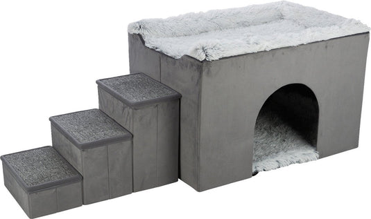 Trixie - hondenmand - huis harvey met trap - grijs wit - 154x60x60 cm
