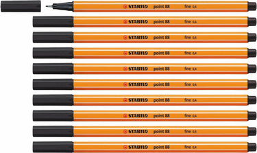 Stabilo point 88 - premium fineliner - fine 0,4 mm – zwart– doos 10 stuks