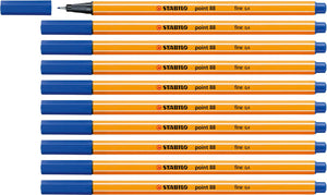 Stabilo point 88 - premium fineliner - fine 0,4 mm – blauw– doos 10 stuks