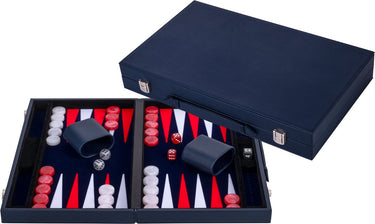 Longfield backgammon 18 inch - rood wit ingelegd bord - luxe kunstlederen koffer - inclusief stenen, dobbelstenen werpbeker - engelhart