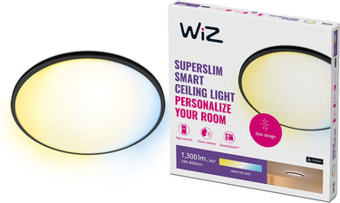 Wiz plafondlamp superslim - diameter: 25 cm - warm- tot koelwit licht - slimme led verlichting - geïntegreerde led - 14w - zwart - wi-fi