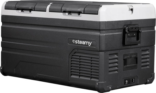 Steamy -e dual zone elektrische compressor koelbox - dual zone - 72 liter - 12v en 230v - voor auto en camping - zwart
