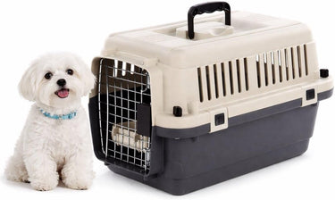 Flamingo reisbench hond – autobench – transportbox hond – fomad donkergrijs xs (33x50x33 cm) – kunststof – met metalen deur veiligheidsslot – inclusief eet- en drinkpot –