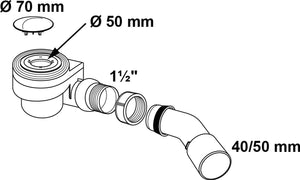 Kirchhoff pp douche- en badafvoer 50 mm, chroom, 1 1 2 x 40 50 mm, met afdekking, 70 mm