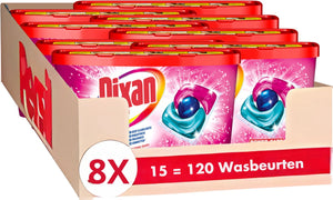 Dixan - triplets color box - wascapsules - krachtige formule - tegen vlekken - gekleurde was - voordeelverpakking - 8 x 15 wasbeurten