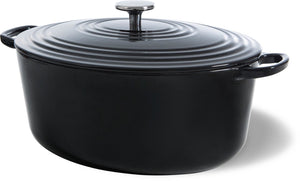 Bk bourgogne gietijzeren wildpan 32cm 7.5l - inductie braadpan – ovenbestendig tot 230 graden – deksel met druipringen – wit geëmailleerde binnenkant – zwart