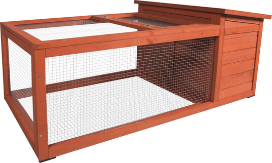Flamingo konijnenhok met ren – compact konijnenhok voor buiten met nachthok en uitloop – 120x65x51 cm – konijnenhok atto classic bruin