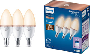 Philips smart lighting - kaarslamp 3-pack - slimme led-verlichting - warm- tot koelwit licht - e14 - 40w - mat - wi-fi