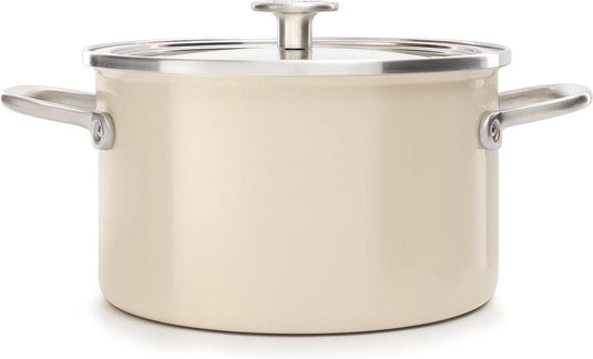 Kitchenaid steel core enamel kookpan 24cm 6l - amandelwit - inductie - pfas-vrij