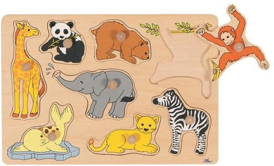 Goki houten noppenpuzzel wilde jonge dieren, 8st.