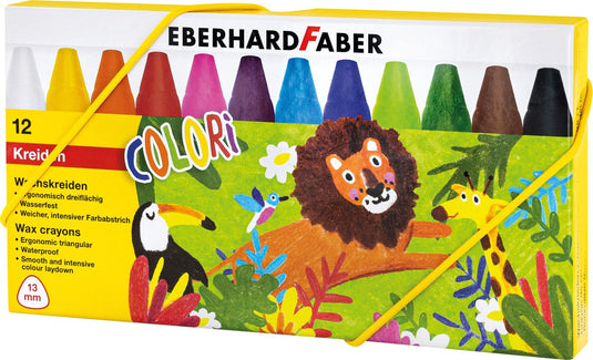 Eberhard faber waskrijt - colori - 12 stuks - in kartonnen box - watervast - ef-524010