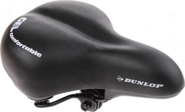 Dunlop fietszadel met gel - voor stads- en tourfietsen - vormt naar het lichaam - 26,5 x 18,5 x 14 cm - zwart