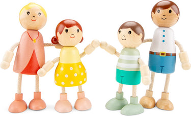Woet ® houten poppenhuispoppen - familie van 4 poppetjes - flexibele poppen voor poppenhuis - fsc - rollenspel speelgoed - vanaf 3 jaar