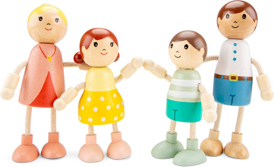 Woet ® houten poppenhuispoppen - familie van 4 poppetjes - flexibele poppen voor poppenhuis - fsc - rollenspel speelgoed - vanaf 3 jaar