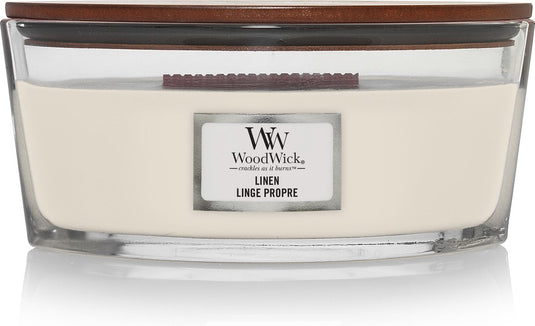 Woodwick heartwick flame ellipse geurkaars - linen - 50 branduren