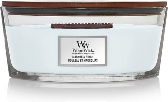 Woodwick heartwick flame ellipse geurkaars - magnolia birch - 50 branduren