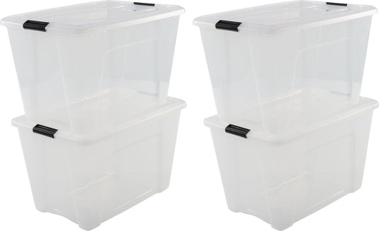 Iris topbox opbergbox - 60l - kunststof - transparant zwart - set van 4
