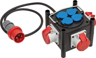 Brennenstuhl compacte rubberen stroomverdeler voor op de bouw (1m kabel, 3x cee 400v 16a, 4x 230v 16a penaarde, gebruik op locatie en voor permanent buitengebruik, made in germany)