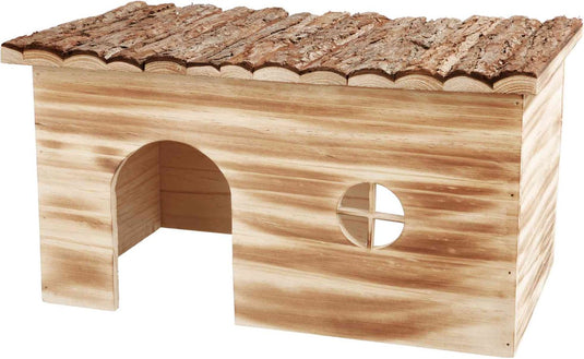 Trixie huis grete konijn - 2 uitgangen - schorshout gevlamd - 45x28x24 cm