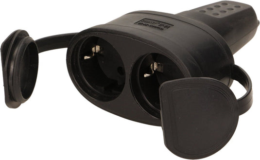 Orno dubbele contrastekker - stroomstekker - massief rubber - ip44 - zwart