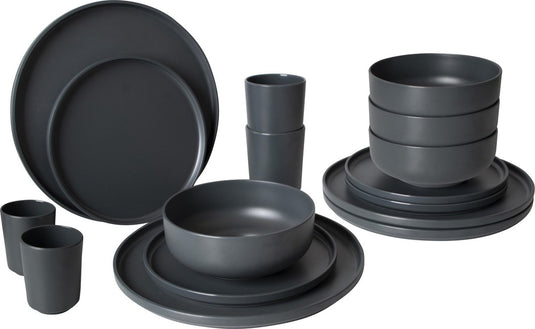 Bo-camp - industrial - servies - patom - 16 stuks - antraciet