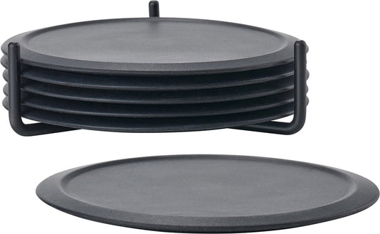 Zone denmark singles onderzetters voor glazen - siliconen onderzetters met houder - coasters - set van 6 - ø 10 cm - zwart