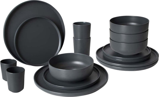 Bo-camp - industrial - servies - patom - 16 stuks - antraciet