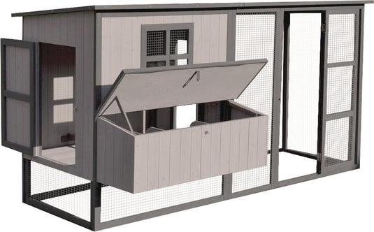 Flamingo kippenhok calypso cottage - 219 x 100 x 110,5 cm - grijs houten hok met buitenren en legnest - ruim, duurzaam en stijlvol