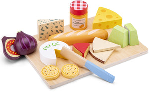 Woet ® houten speelgoed kaasplankje - speelset snijplank, kaasj, brood, vijg crackers - fsc - educatief speelgoedeten - snijset rollenspel keukenspeelgoed - vanaf 2 jaar