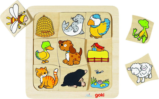Goki houten legpuzzel wie leeft waar?