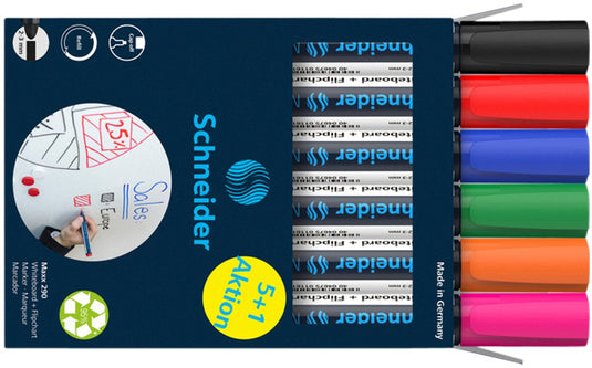 Schneider schrijfwaren schneider whiteboard stiften - maxx 290 - ronde punt - 5+1 gratis - voor whiteboard en flipover - s-129096