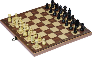 Goki schaakbord plooibaar 38x38x2.5cm, bord en figuren van hout, 7+