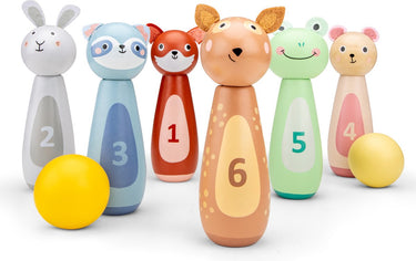 Woet ® houten dieren bowling set voor kinderen - kegelspel met 6 kegels en 2 ballen - fsc - educatief spel - vanaf 3 jaar