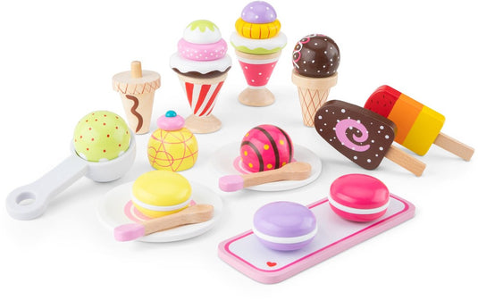 New classic toys ® houten ijsjes speelgoed - 25-delige kleurijke speelset met ijsjes, hoorntjes, ijsschep en bordjes - speelgoedeten - rollenspel keukenspeelgoed ijskraam - vanaf 3 jaar