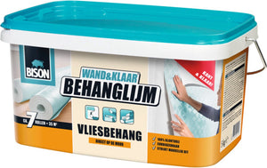 Bison wand klaar® behanglijm vliesbehang emmer 5 kg, kant en klaar, eenvoudig aanbrengen, corrigeerbaar, goede hechting, voor alle soorten behang met een vliesrug