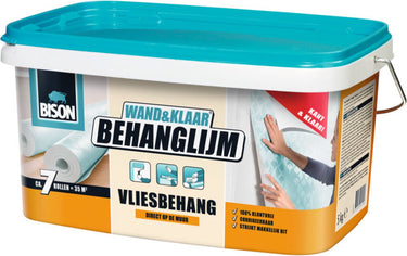 Bison wand klaar® behanglijm vliesbehang emmer 5 kg, kant en klaar, eenvoudig aanbrengen, corrigeerbaar, goede hechting, voor alle soorten behang met een vliesrug