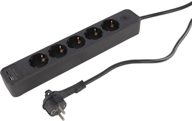 Q-link stekkerdoos - 5-voudig - randaarde - met platte stekker - usb a c - 3 x 1.5 mmã‚â² - 1.5 m - zwart