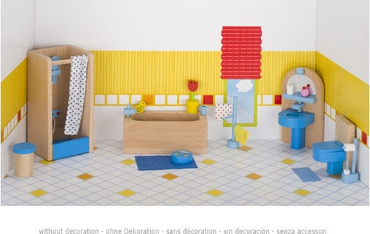 Goki poppenhuismeubeltjes: moderne badkamer 17-delig (incl. toebehoren, excl.