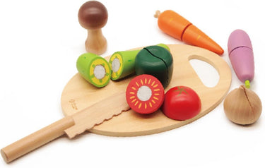 Classic world houten snijgroenten met mes en snijplank 16 dlg
