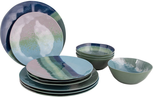 Bo-camp - servies - halo - blauw groen - 12 stuks