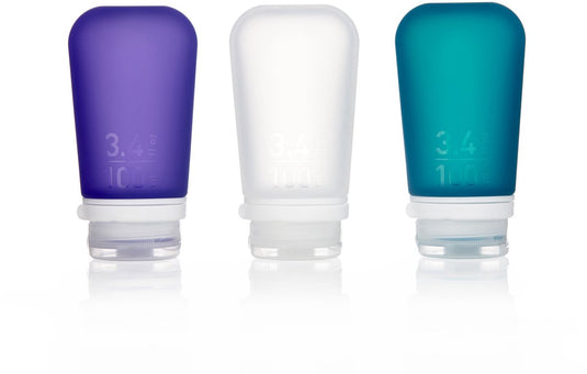 Human gear - gotoob+ 3-pack - reisflesje - flacon - lekvrij - herbruikbaar - lichtgewicht - large -100ml - clear purple teal