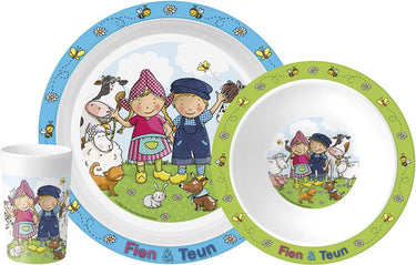 Bambolino fien en teun kinderservies set 3-delig - bord, schaaltje en beker - boerderij - toys